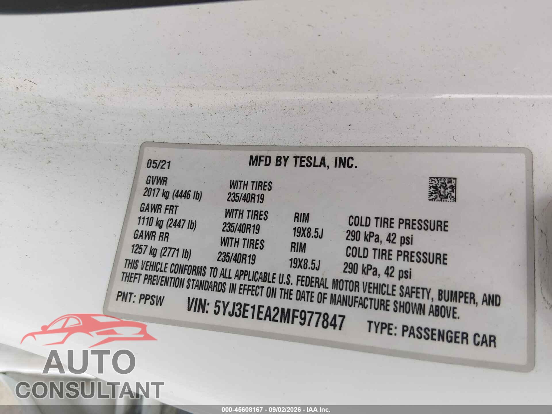 TESLA MODEL 3 2021 - 5YJ3E1EA2MF977847