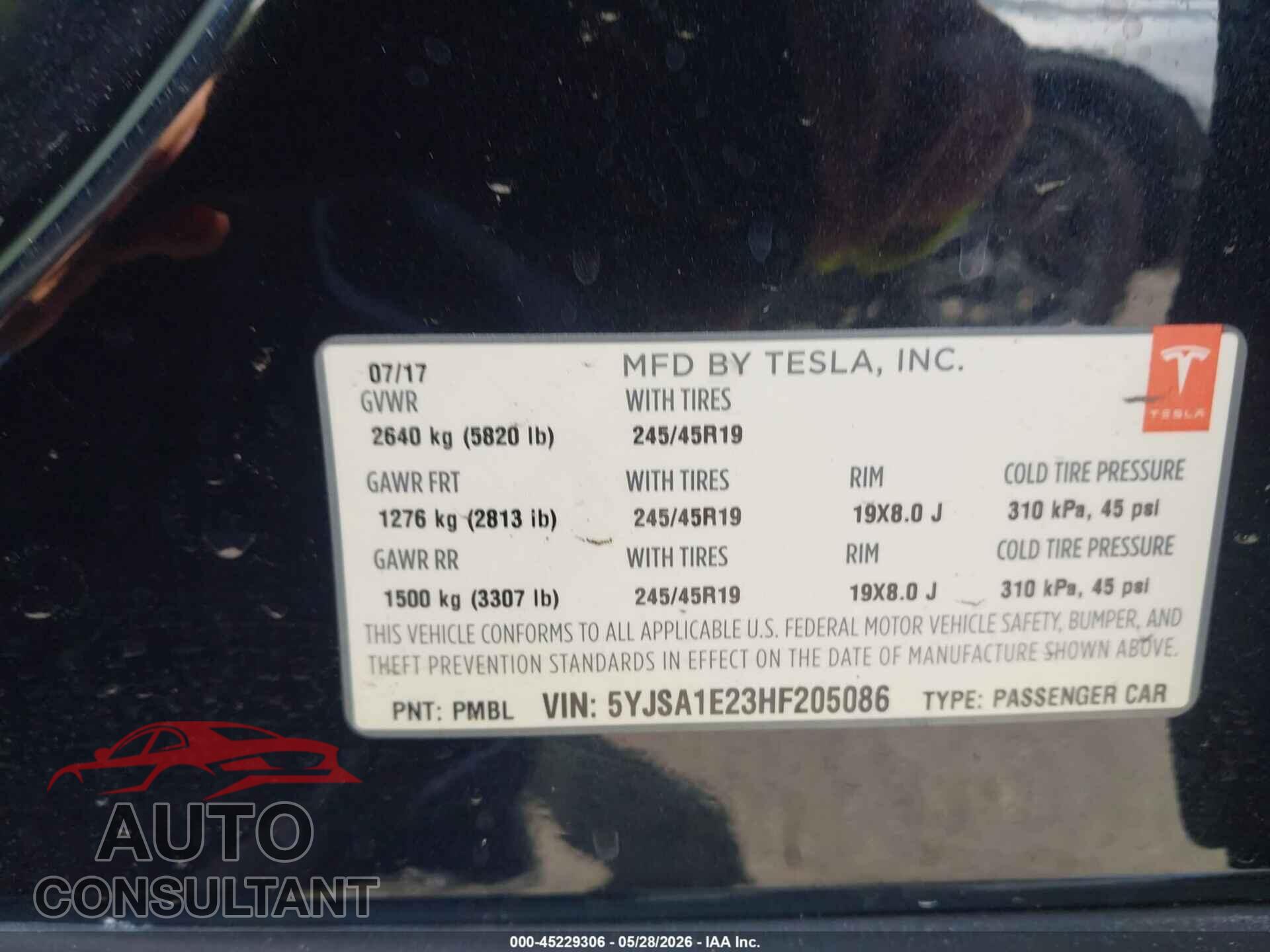 TESLA MODEL S 2017 - 5YJSA1E23HF205086