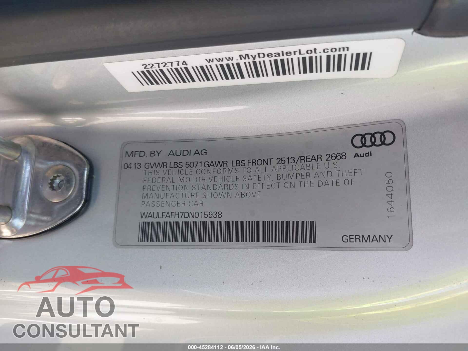 AUDI A5 2013 - WAULFAFH7DN015938