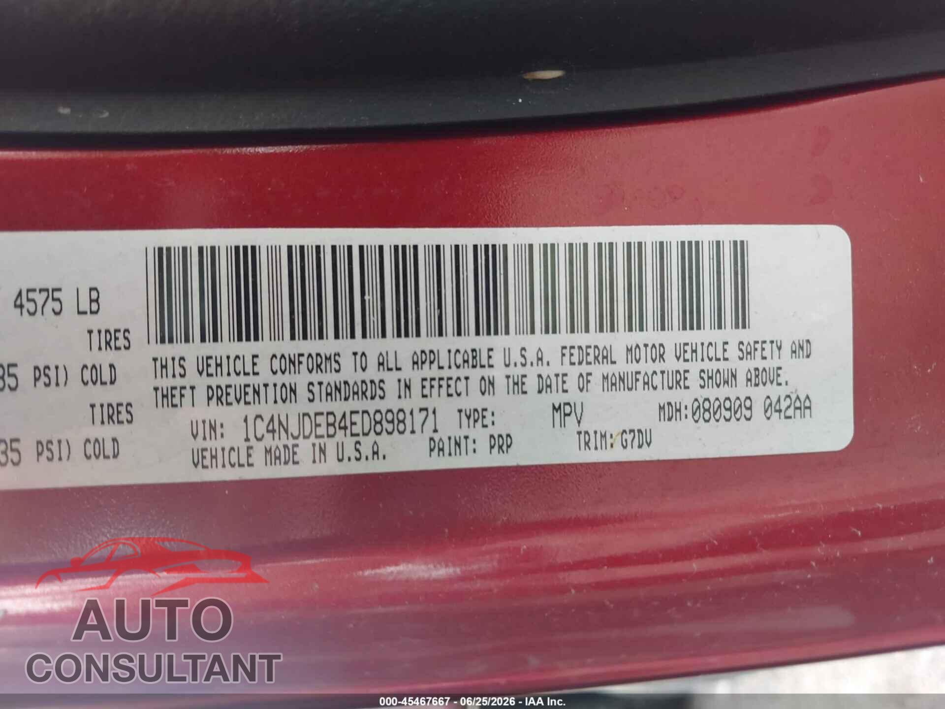 JEEP COMPASS 2014 - 1C4NJDEB4ED898171