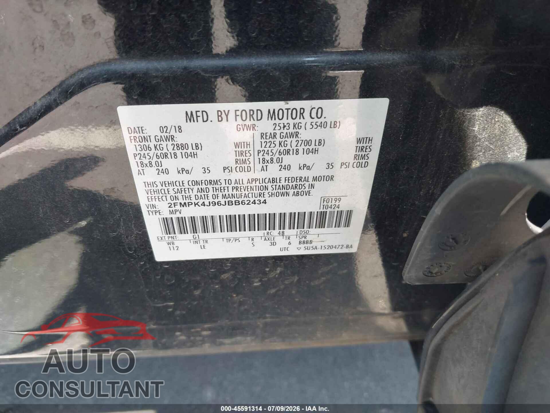 FORD EDGE 2018 - 2FMPK4J96JBB62434
