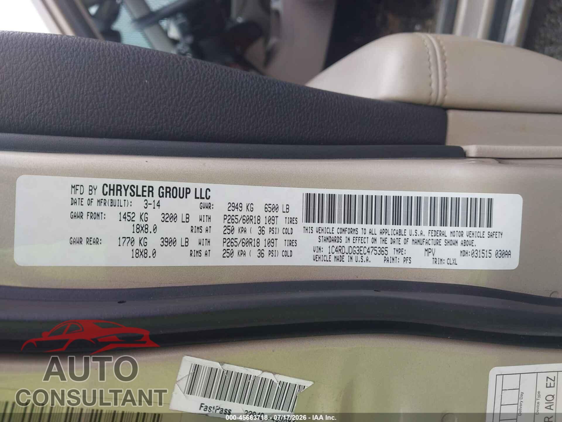 DODGE DURANGO 2014 - 1C4RDJDG3EC475365