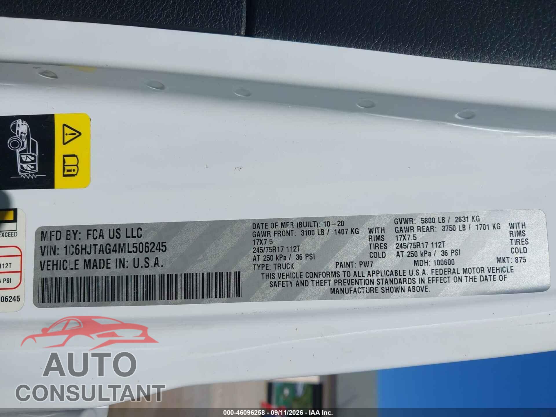 JEEP GLADIATOR 2021 - 1C6HJTAG4ML506245