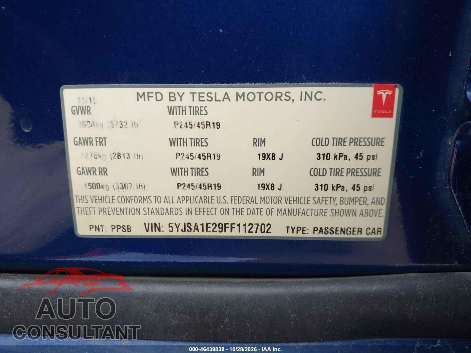 TESLA MODEL S 2015 - 5YJSA1E29FF112702