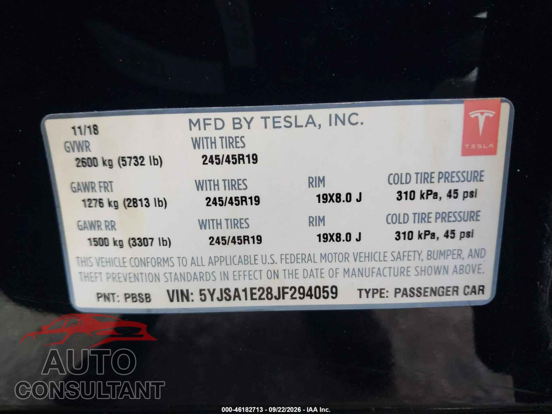 TESLA MODEL S 2018 - 5YJSA1E28JF294059