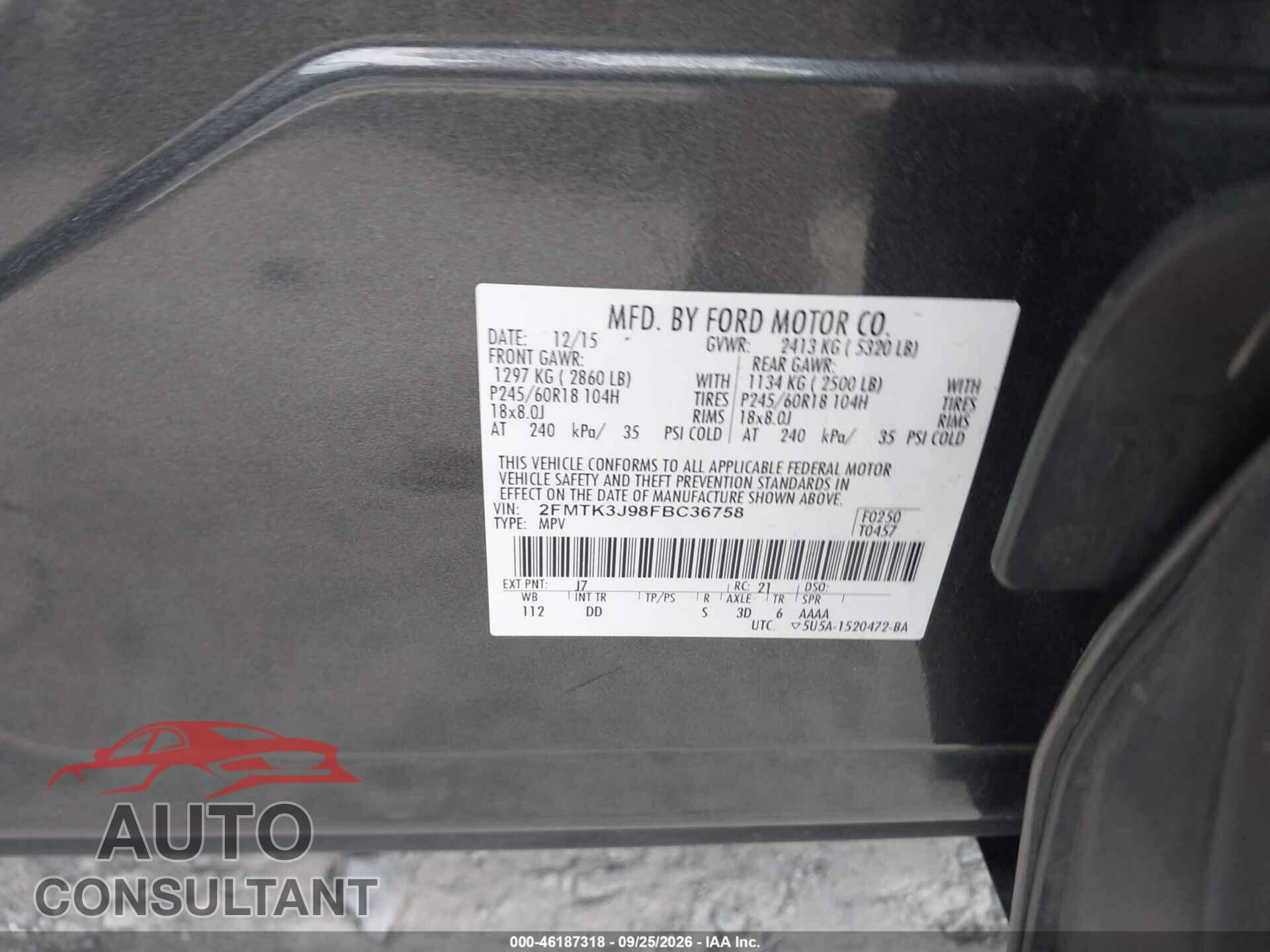 FORD EDGE 2015 - 2FMTK3J98FBC36758
