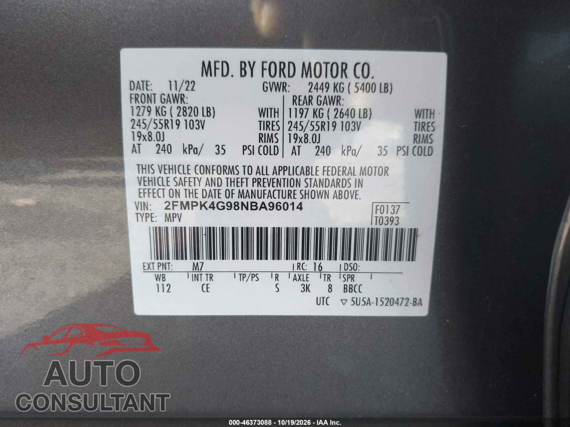 FORD EDGE 2022 - 2FMPK4G98NBA96014