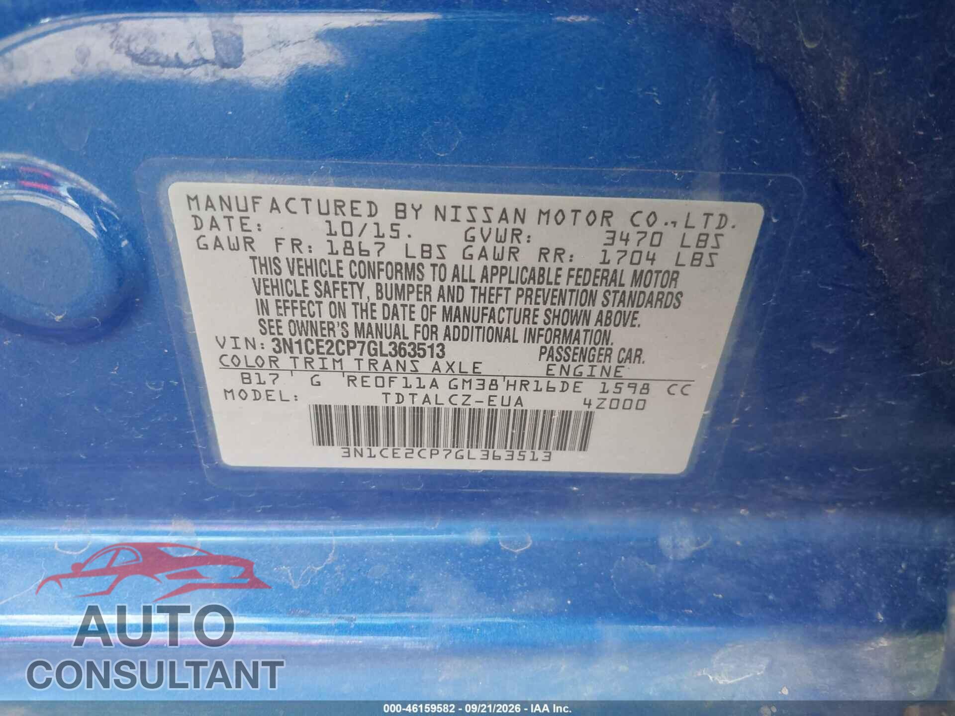 NISSAN VERSA NOTE 2016 - 3N1CE2CP7GL363513