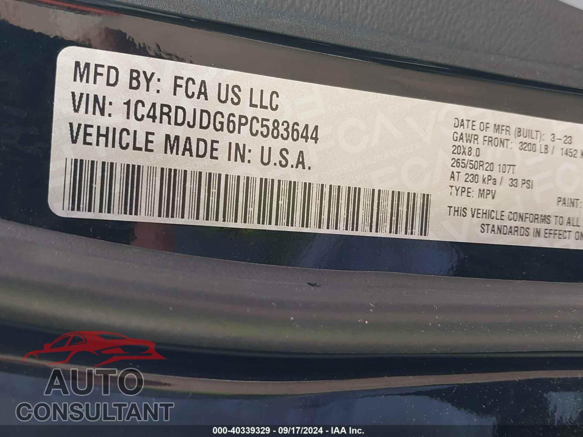 DODGE DURANGO 2023 - 1C4RDJDG6PC583644