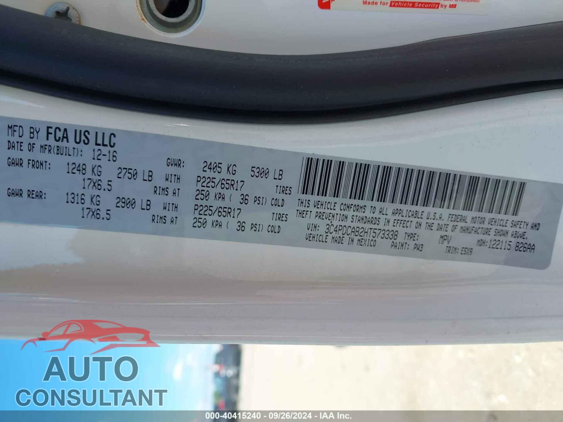 DODGE JOURNEY 2017 - 3C4PDCAB2HT573338