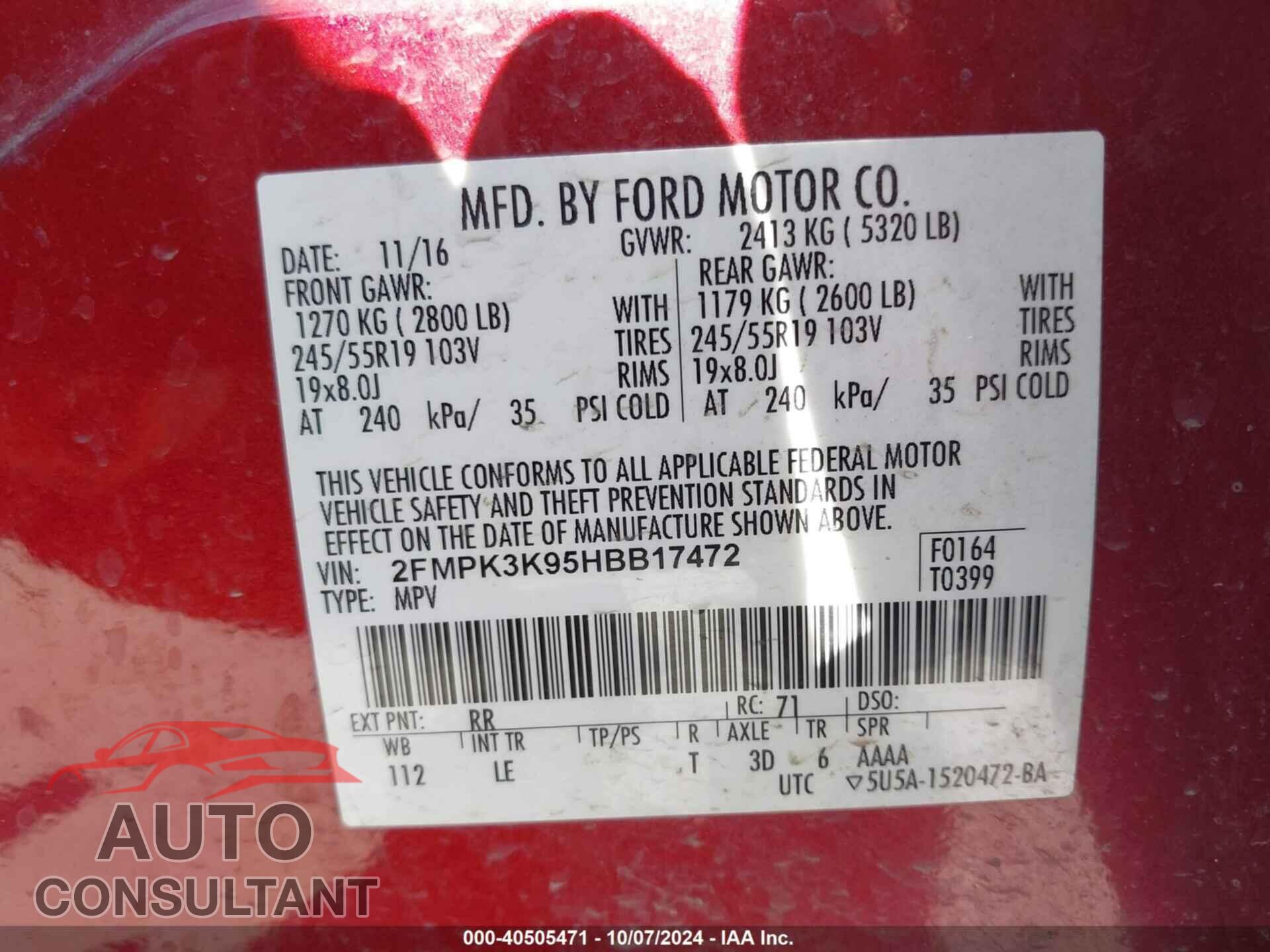FORD EDGE 2017 - 2FMPK3K95HBB17472