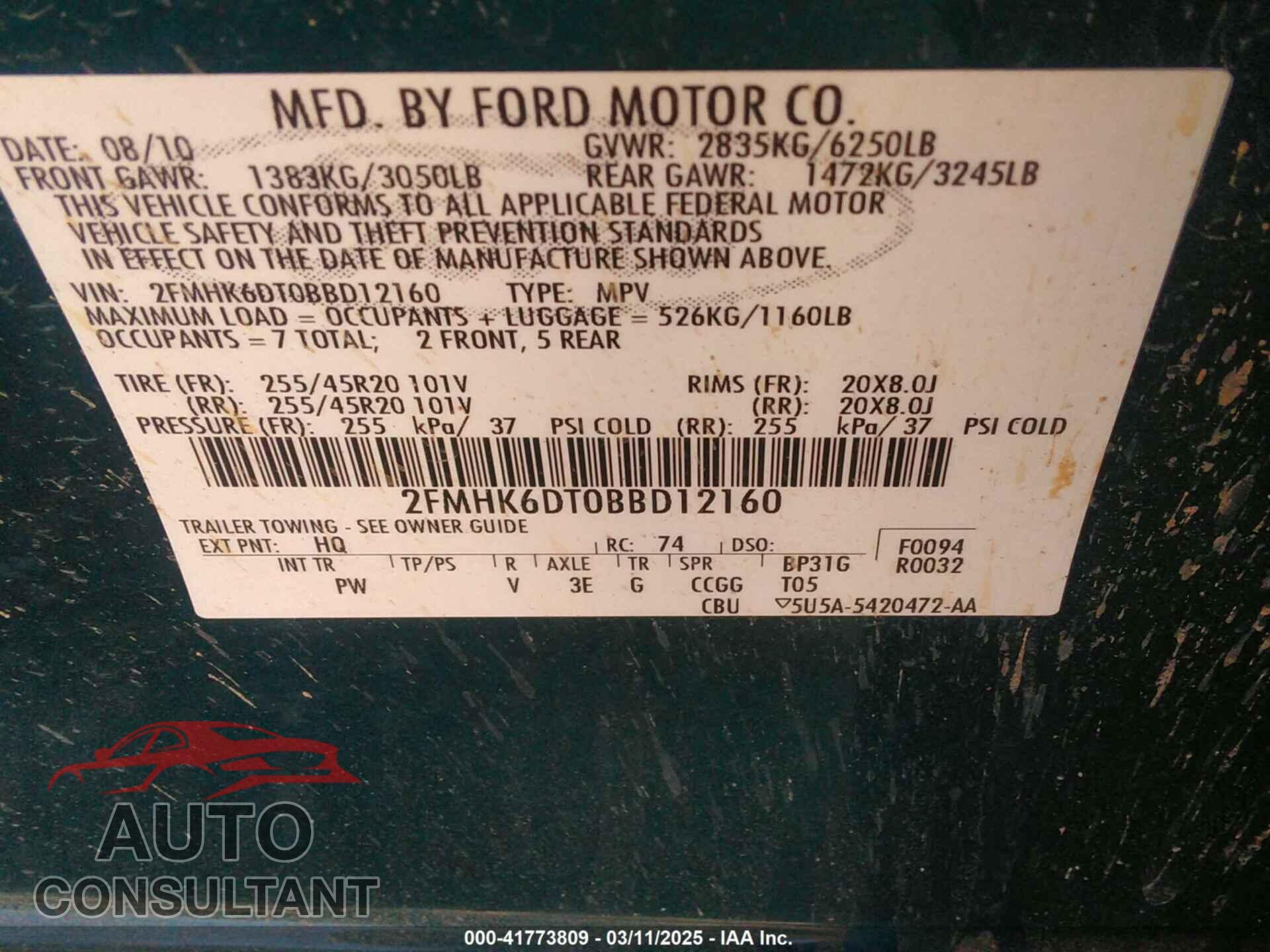 FORD FLEX 2011 - 2FMHK6DT0BBD12160