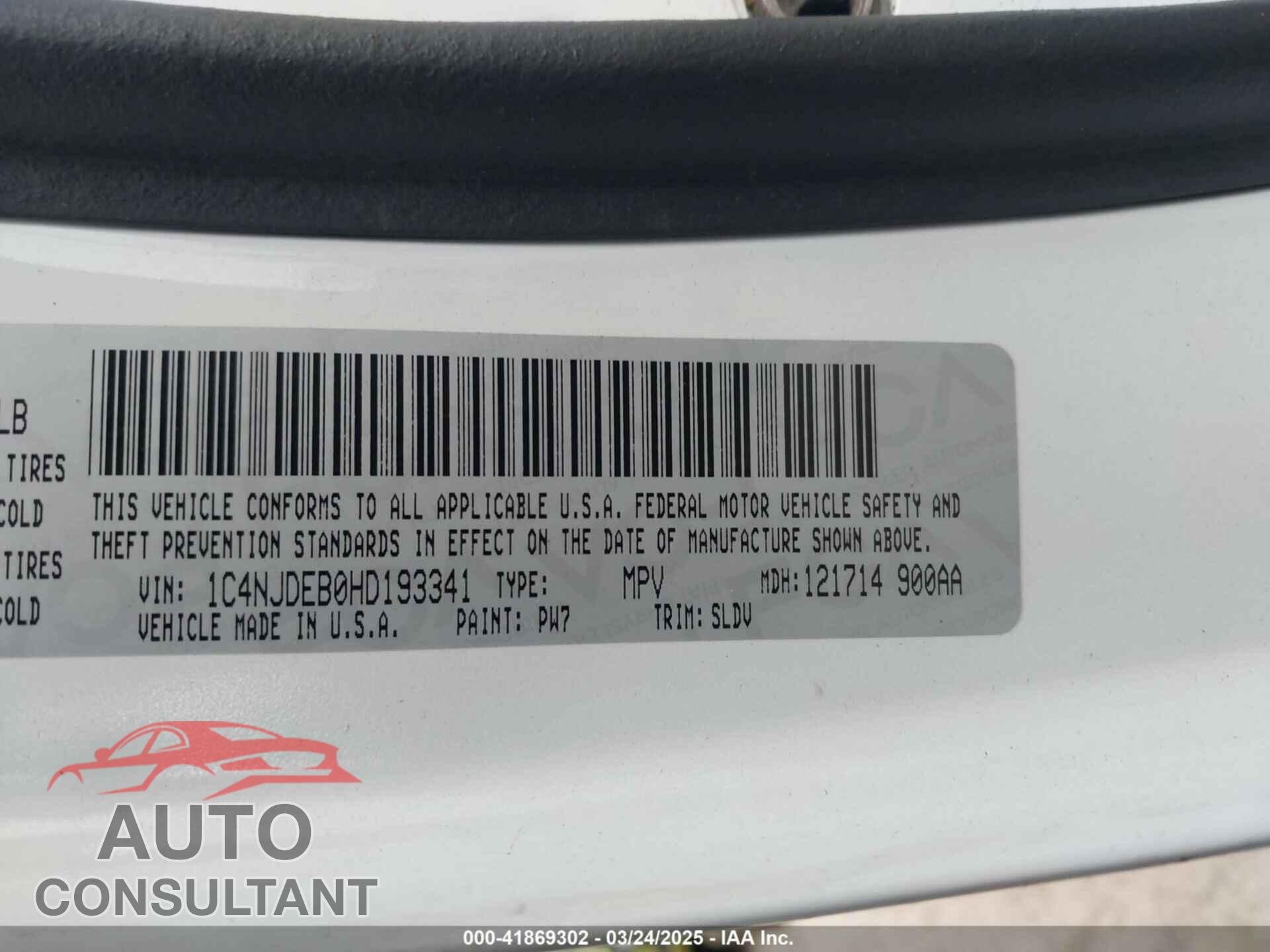 JEEP COMPASS 2017 - 1C4NJDEB0HD193341