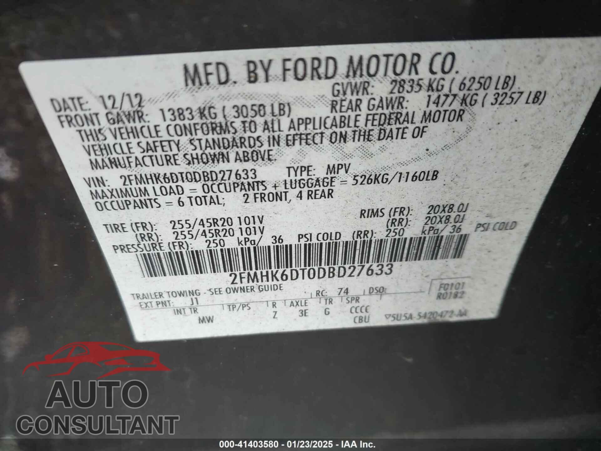 FORD FLEX 2013 - 2FMHK6DT0DBD27633