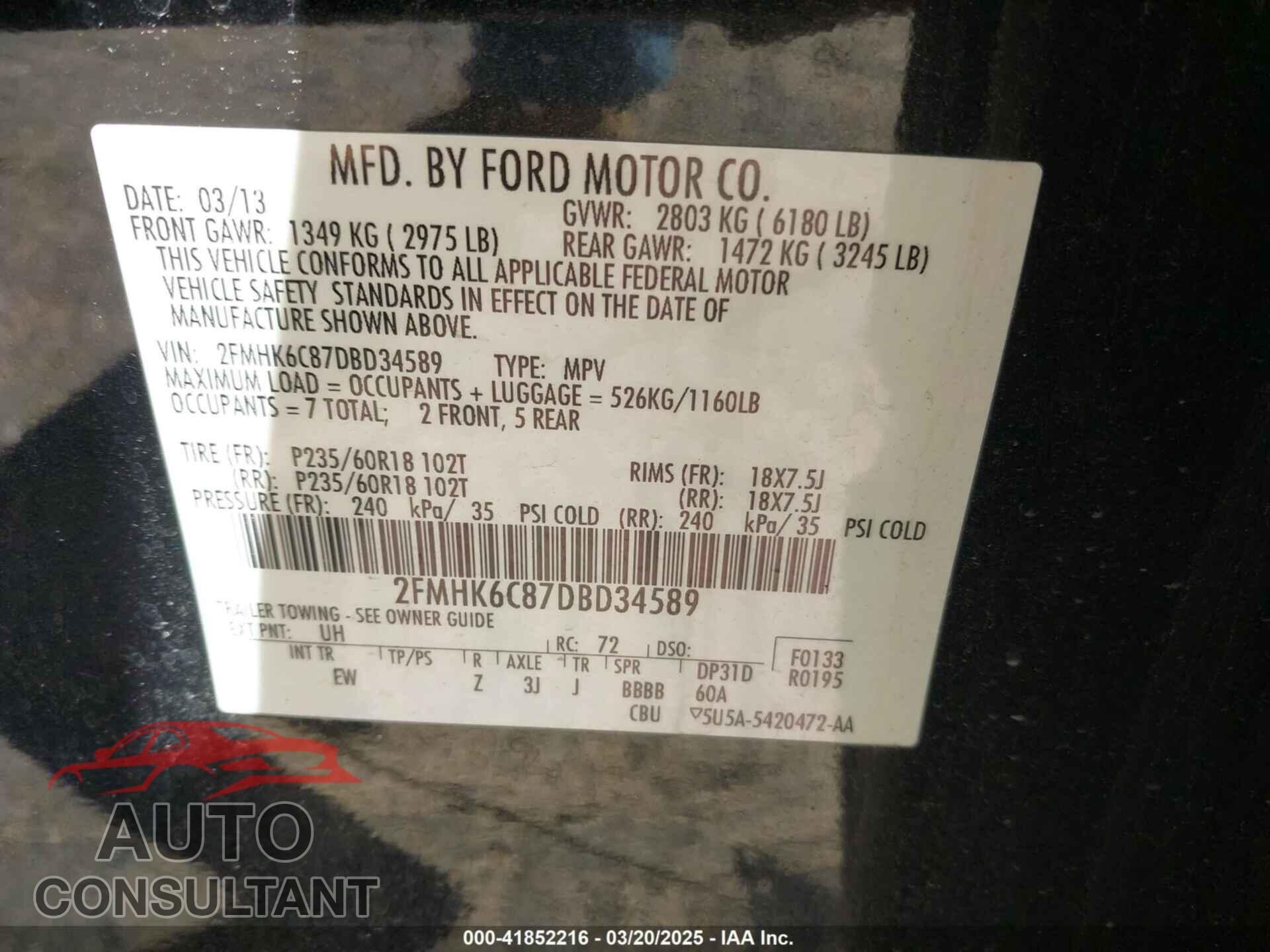 FORD FLEX 2013 - 2FMHK6C87DBD34589