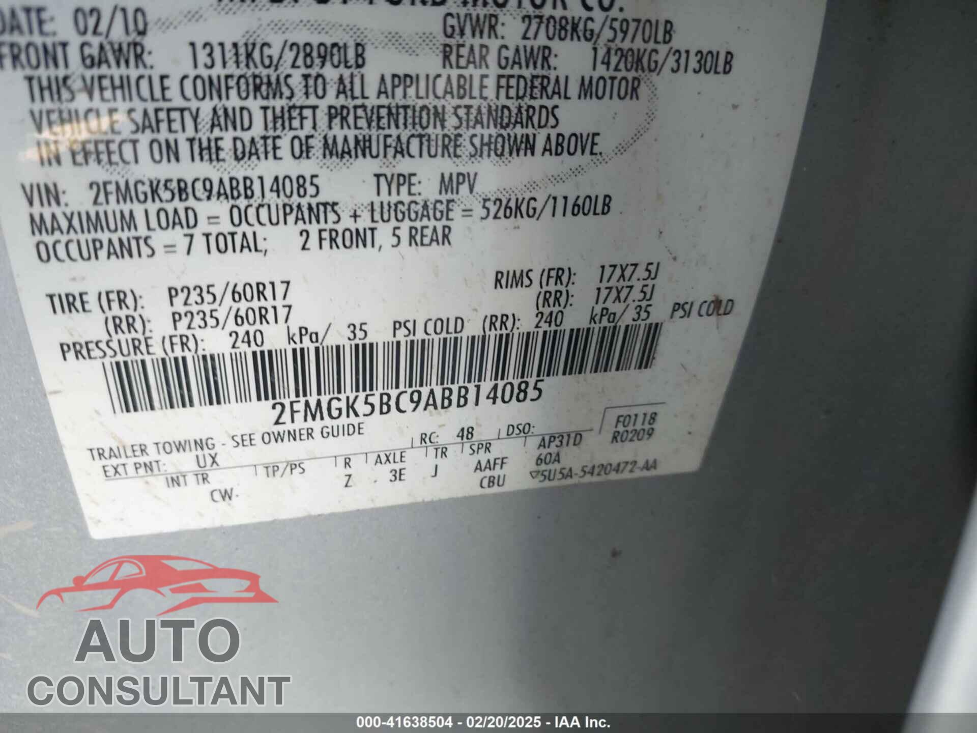 FORD FLEX 2010 - 2FMGK5BC9ABB14085