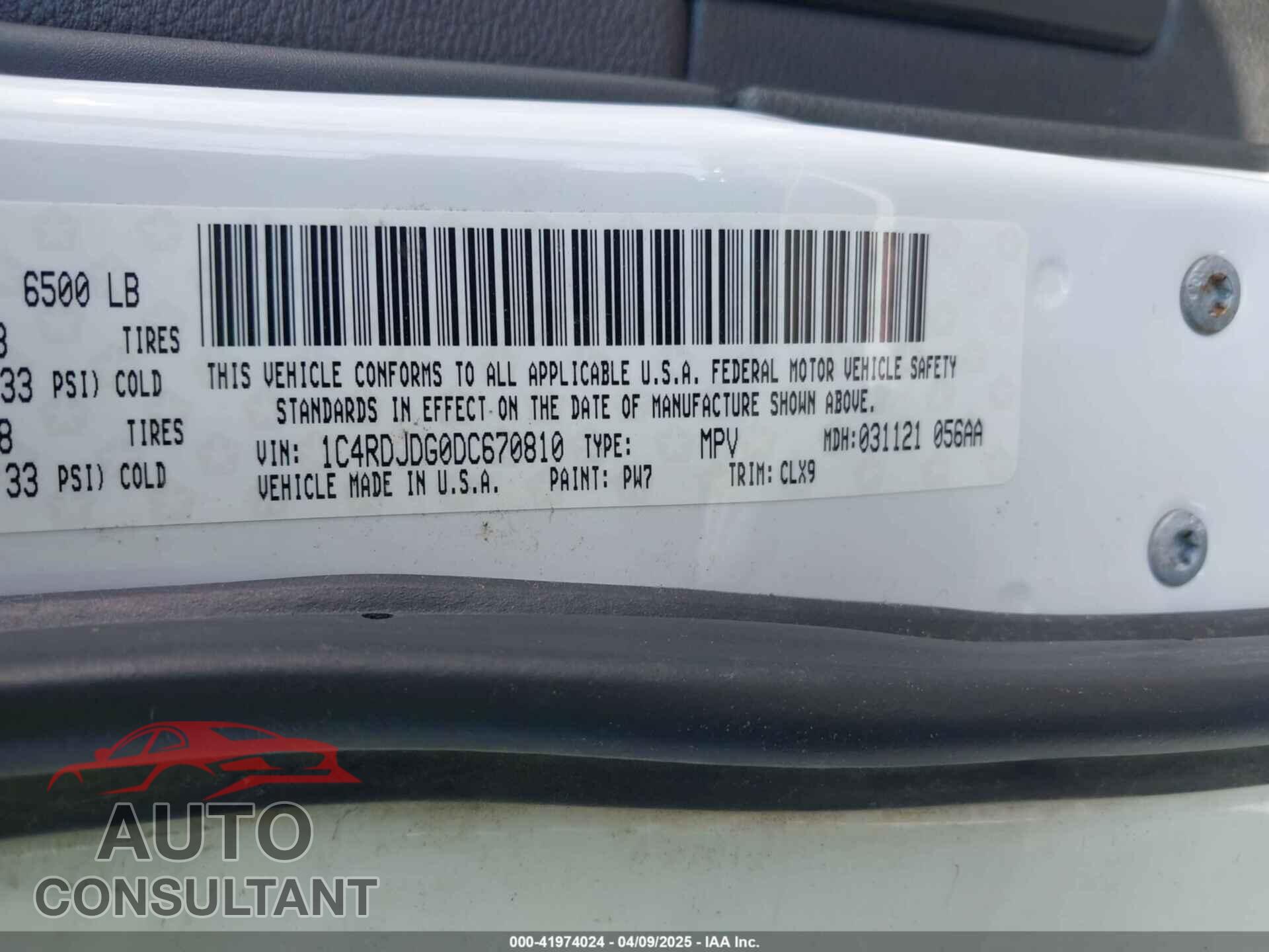 DODGE DURANGO 2013 - 1C4RDJDG0DC670810