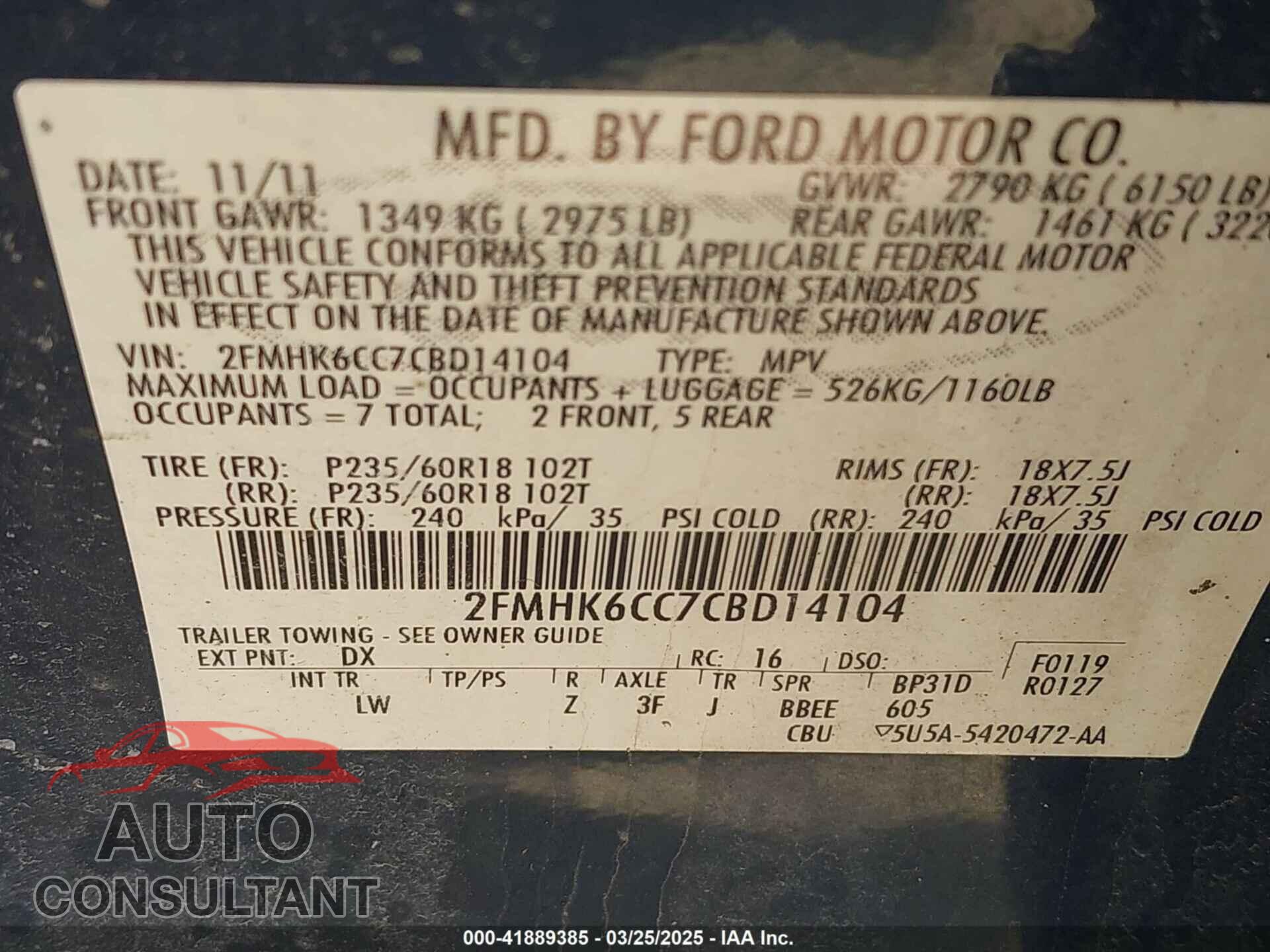 FORD FLEX 2012 - 2FMHK6CC7CBD14104
