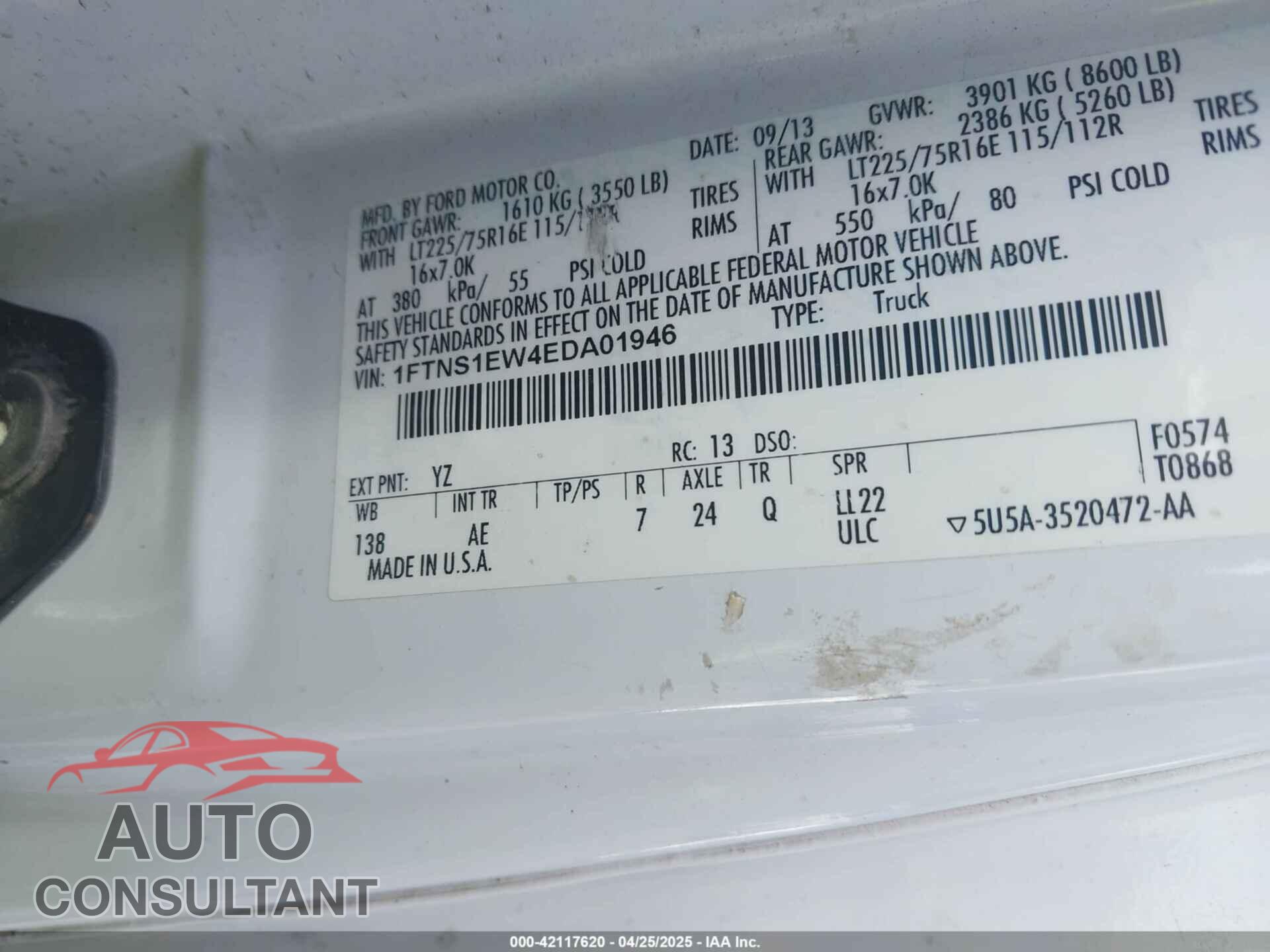 FORD E-150 2014 - 1FTNS1EW4EDA01946