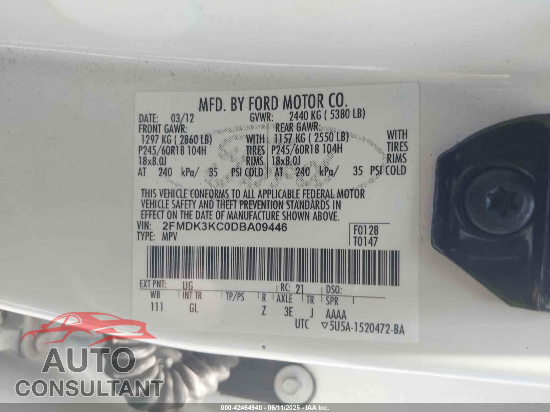 FORD EDGE 2013 - 2FMDK3KC0DBA09446