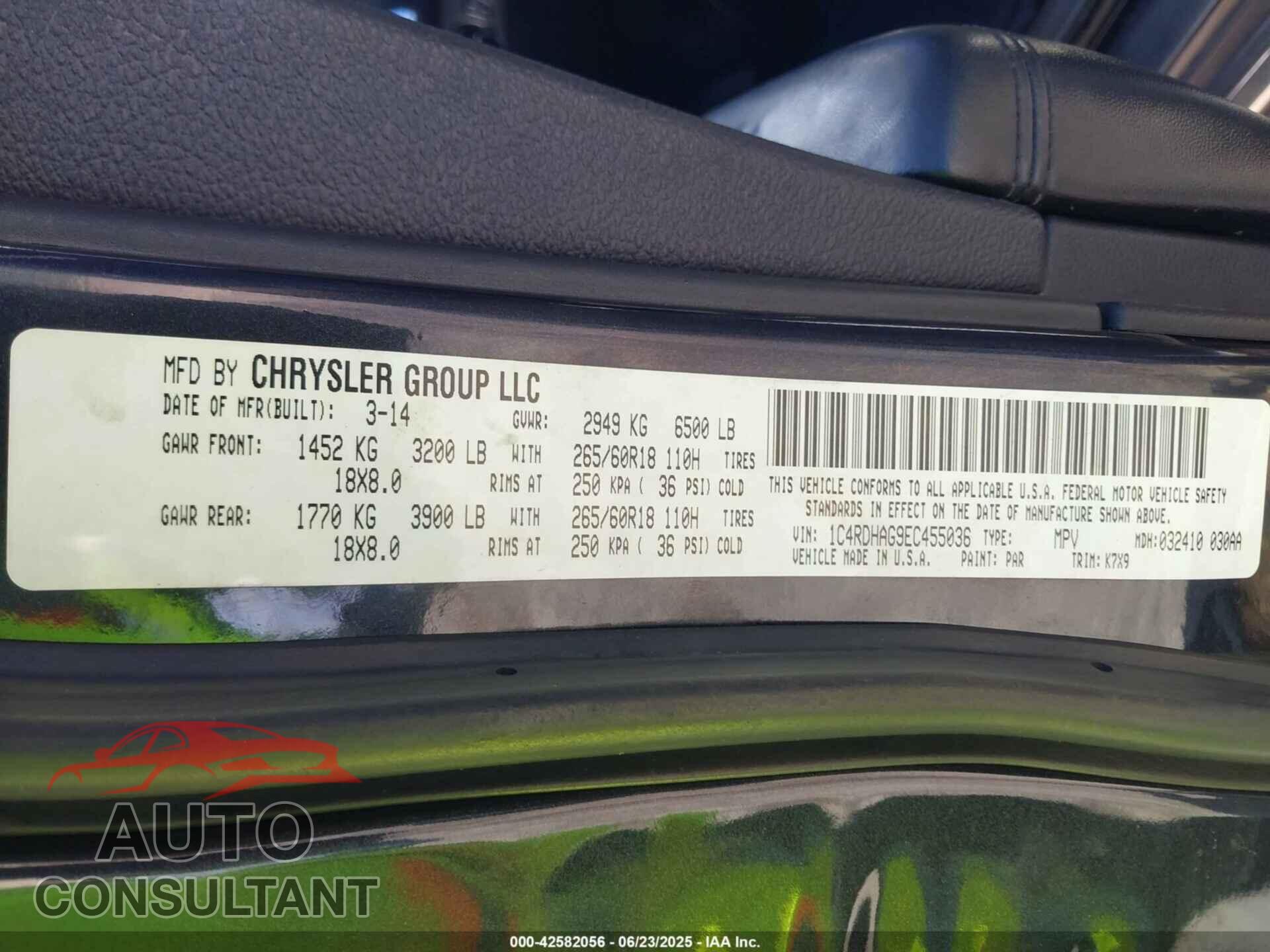 DODGE DURANGO 2014 - 1C4RDHAG9EC455036