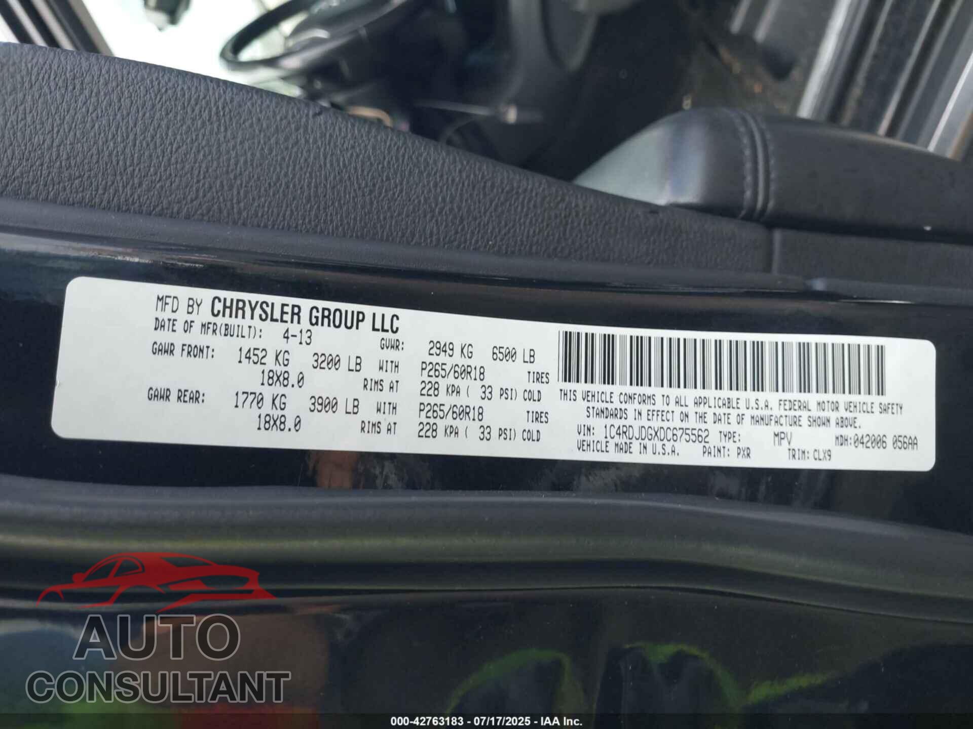 DODGE DURANGO 2013 - 1C4RDJDGXDC675562