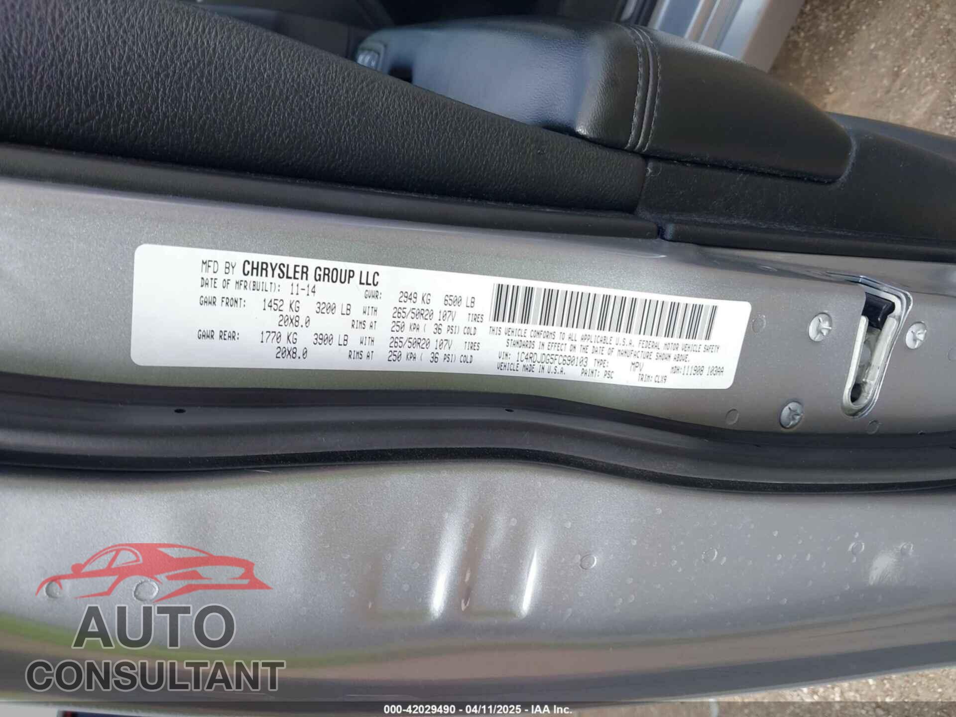 DODGE DURANGO 2015 - 1C4RDJDG5FC690103