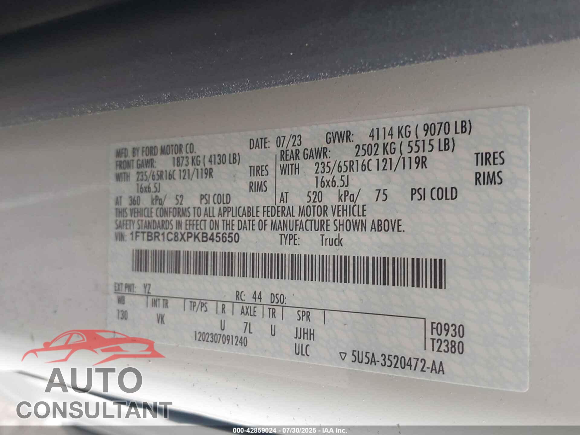 FORD TRANSIT-250 2023 - 1FTBR1C8XPKB45650