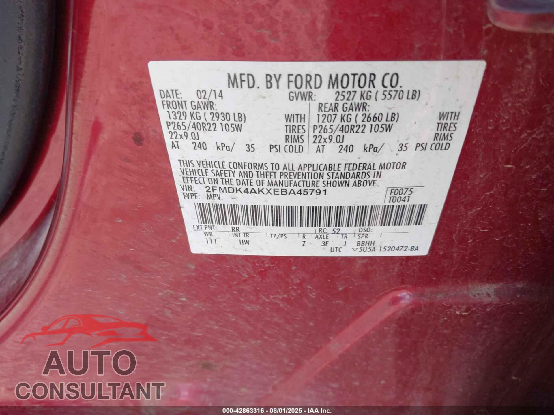 FORD EDGE 2014 - 2FMDK4AKXEBA45791