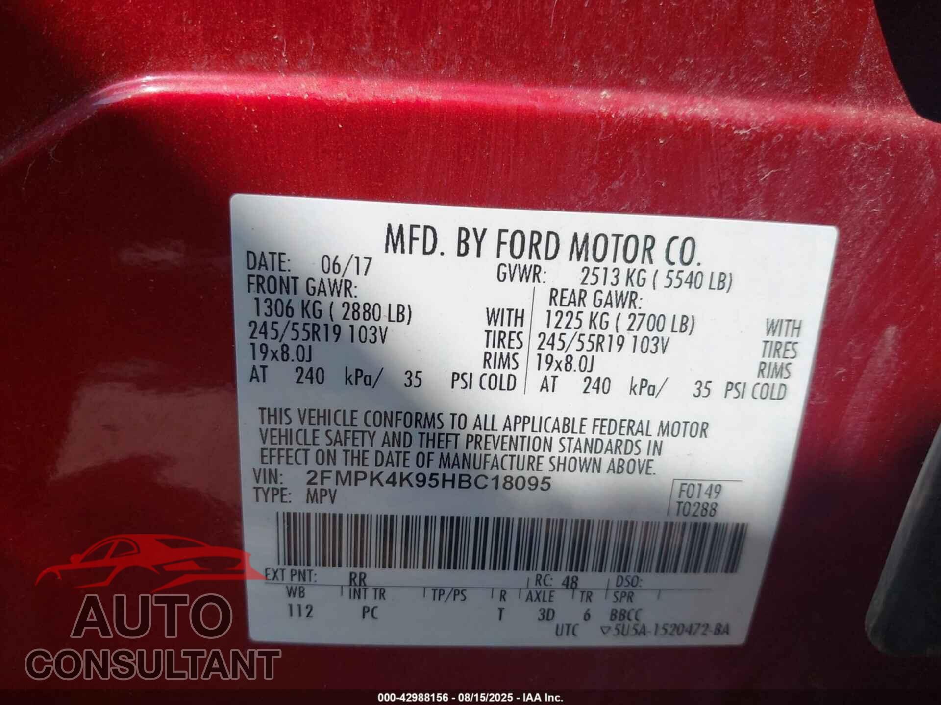 FORD EDGE 2017 - 2FMPK4K95HBC18095