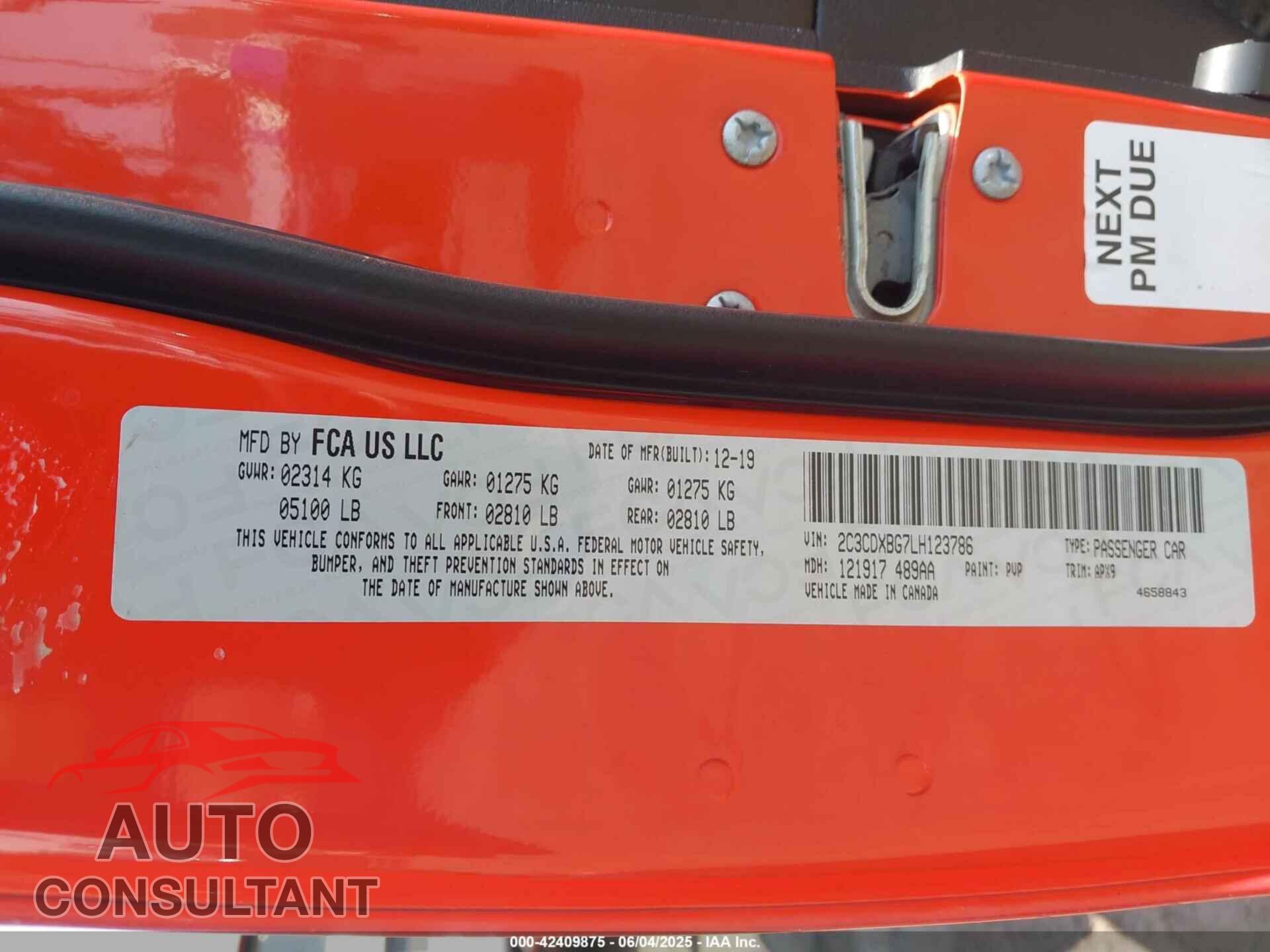 DODGE CHARGER 2020 - 2C3CDXBG7LH123786