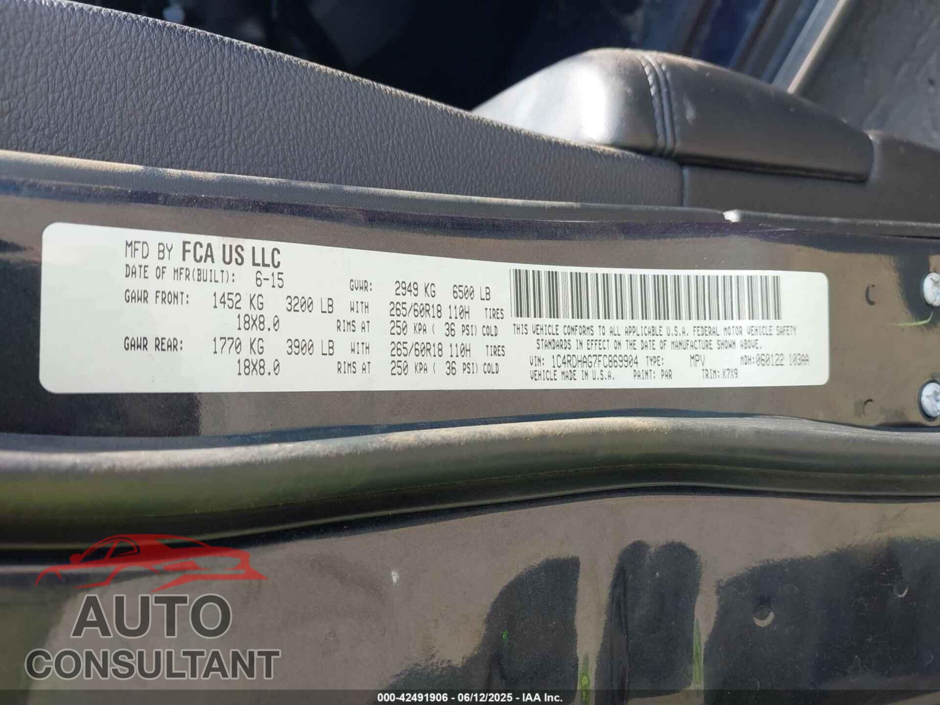 DODGE DURANGO 2015 - 1C4RDHAG7FC869904