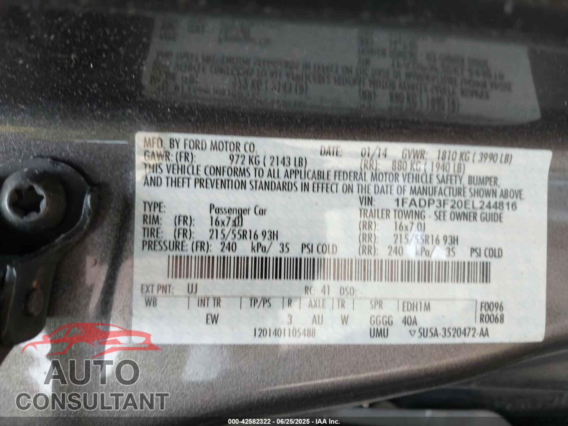FORD FOCUS 2014 - 1FADP3F20EL244816