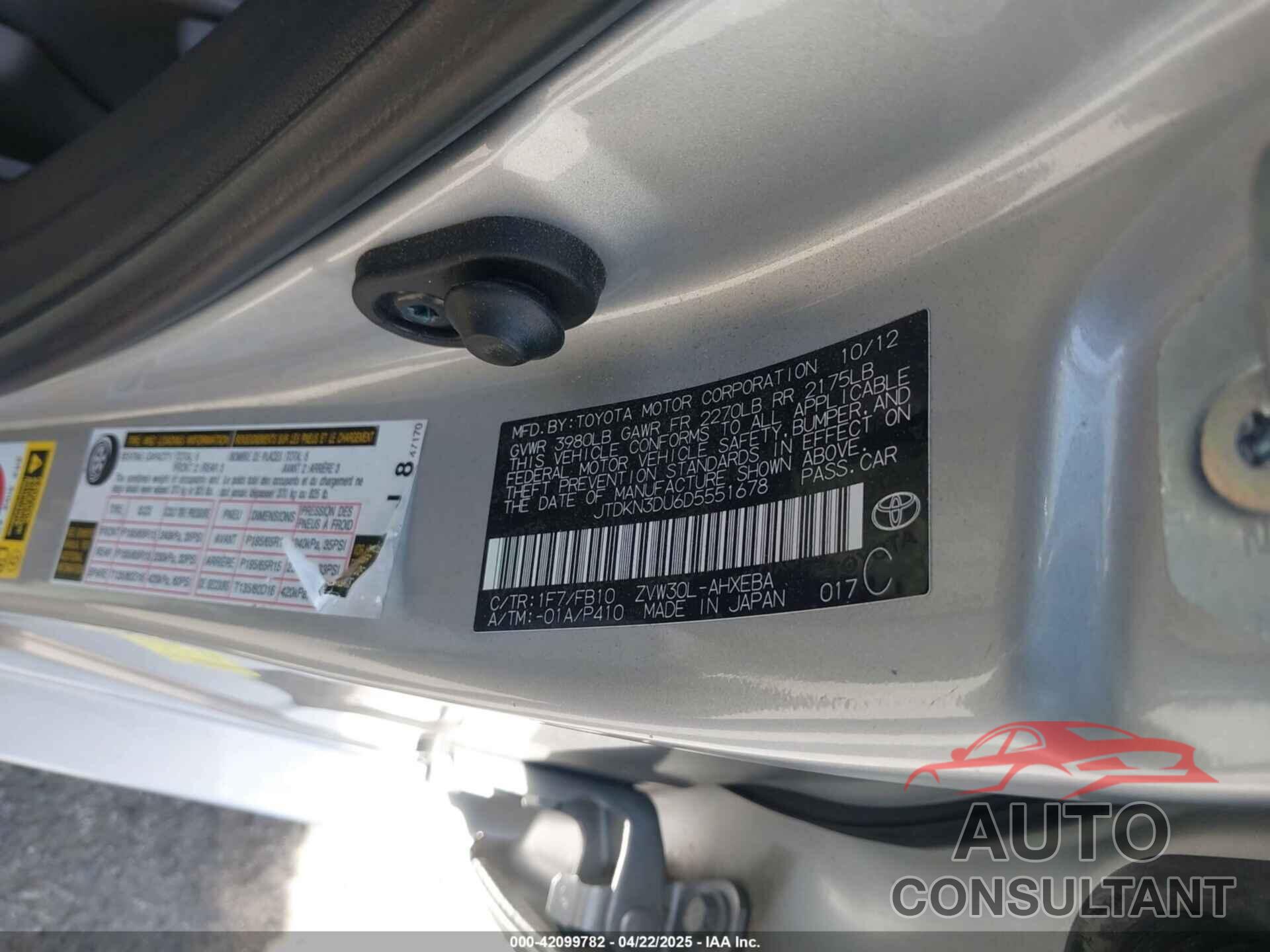 TOYOTA PRIUS 2013 - JTDKN3DU6D5551678