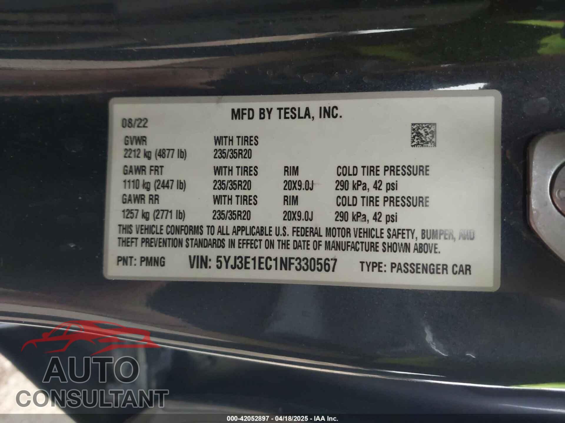 TESLA MODEL 3 2022 - 5YJ3E1EC1NF330567