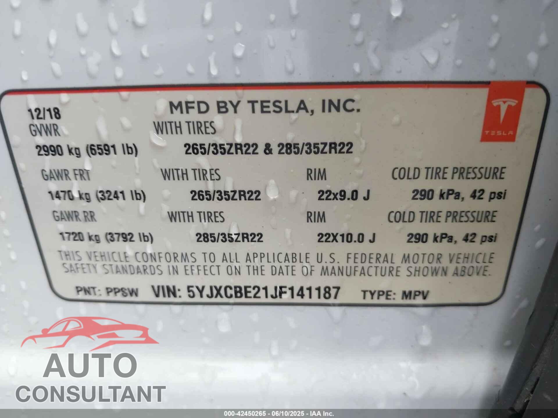 TESLA MODEL X 2018 - 5YJXCBE21JF141187