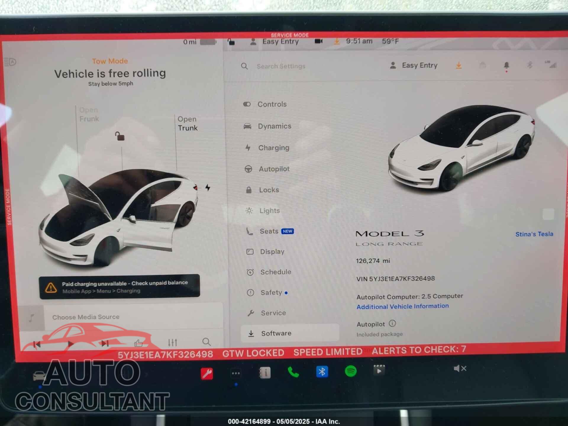 TESLA MODEL 3 2019 - 5YJ3E1EA7KF326498