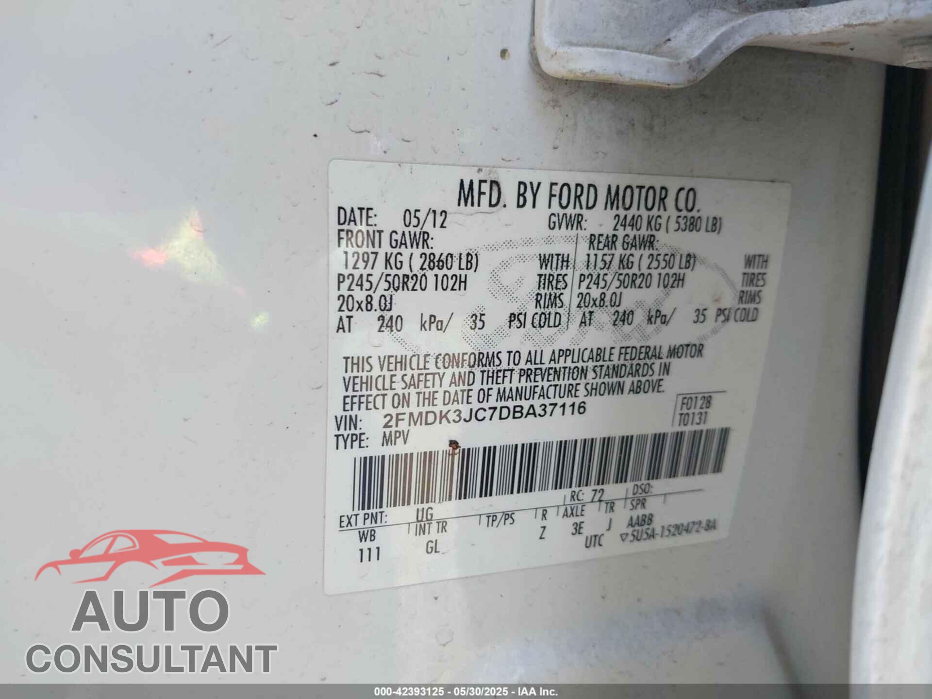 FORD EDGE 2013 - 2FMDK3JC7DBA37116