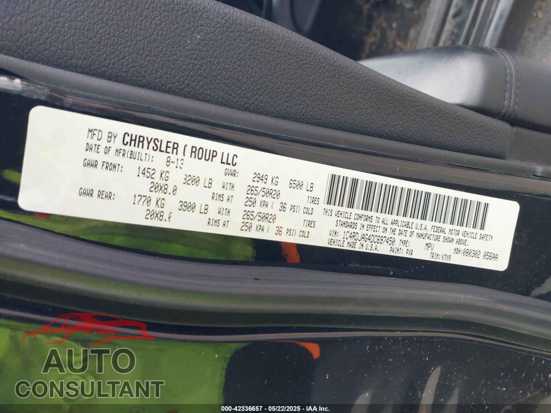 DODGE DURANGO 2013 - 1C4RDJAG4DC697450