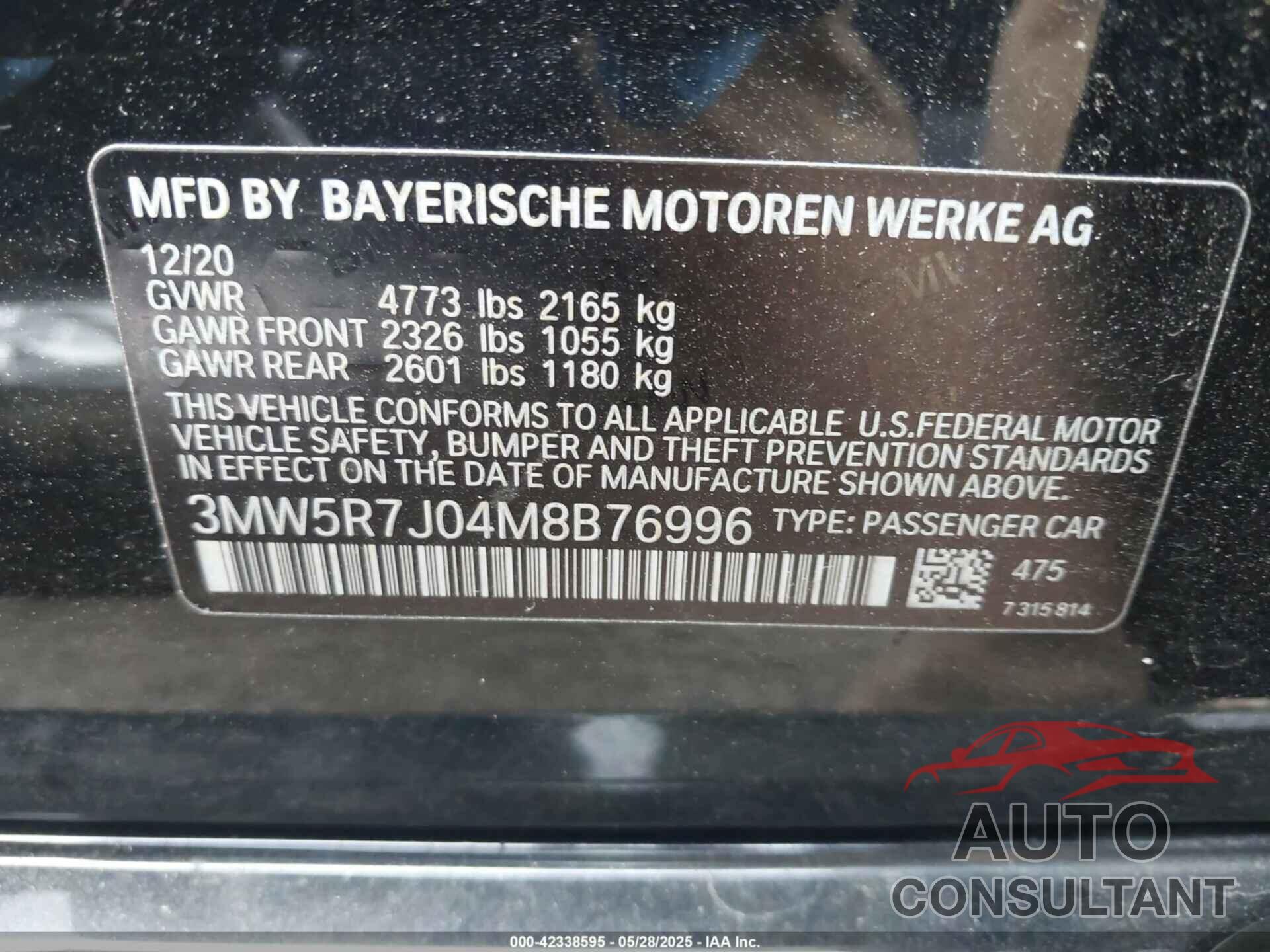 BMW 330I 2021 - 3MW5R7J04M8B76996