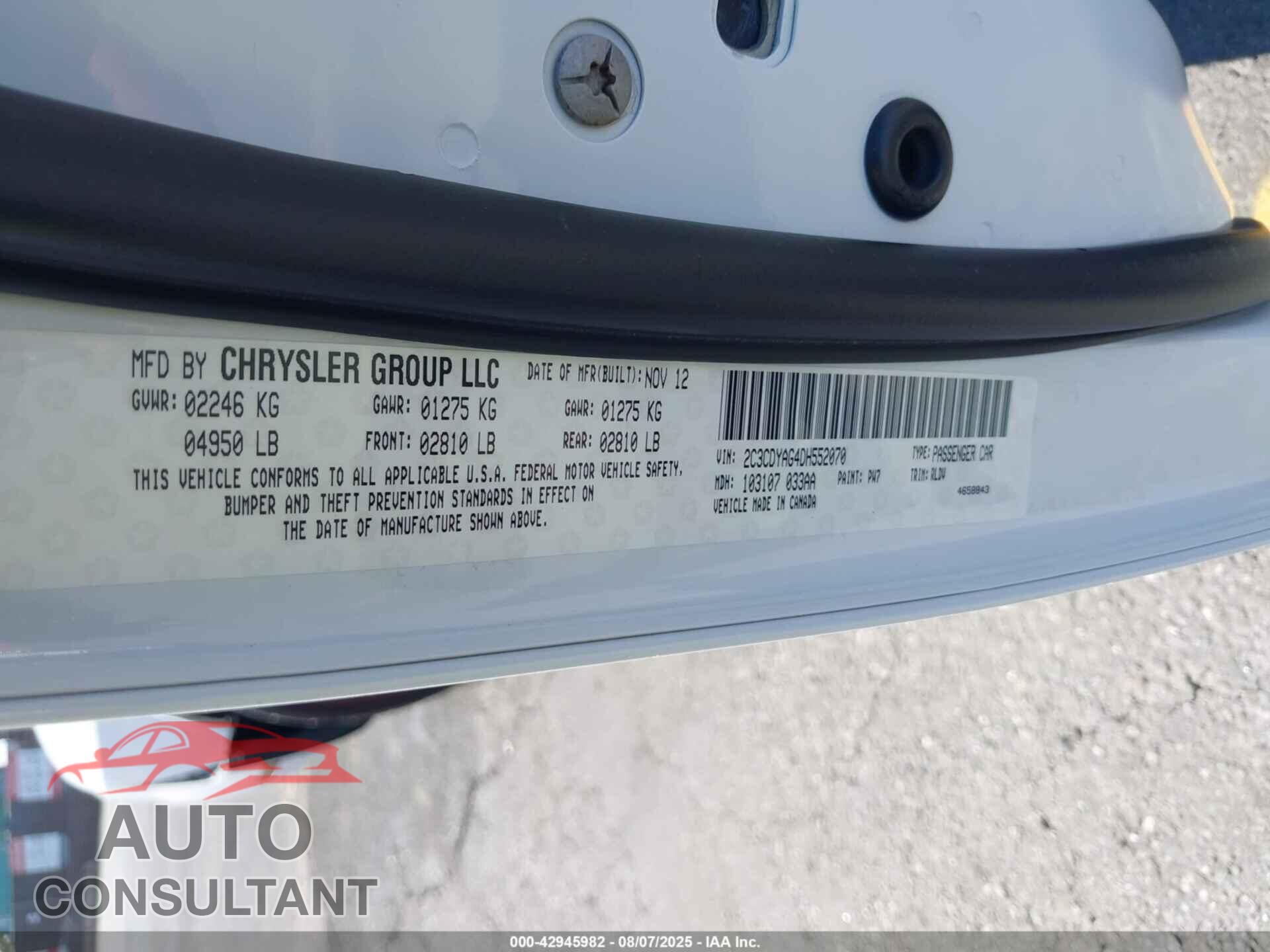 DODGE CHALLENGER 2013 - 2C3CDYAG4DH552070