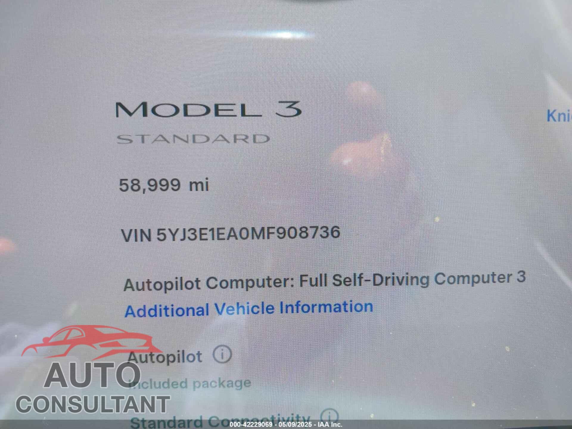 TESLA MODEL 3 2021 - 5YJ3E1EA0MF908736