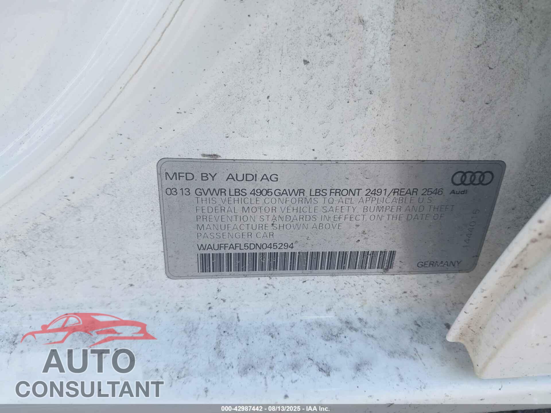 AUDI A4 2013 - WAUFFAFL5DN045294