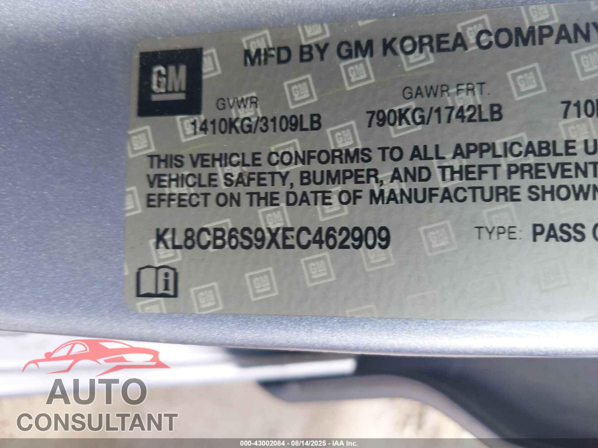 CHEVROLET SPARK 2014 - KL8CB6S9XEC462909