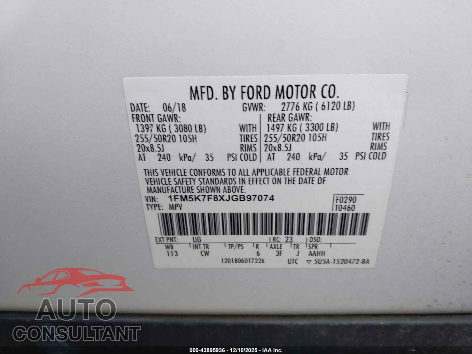 FORD EXPLORER 2018 - 1FM5K7F8XJGB97074