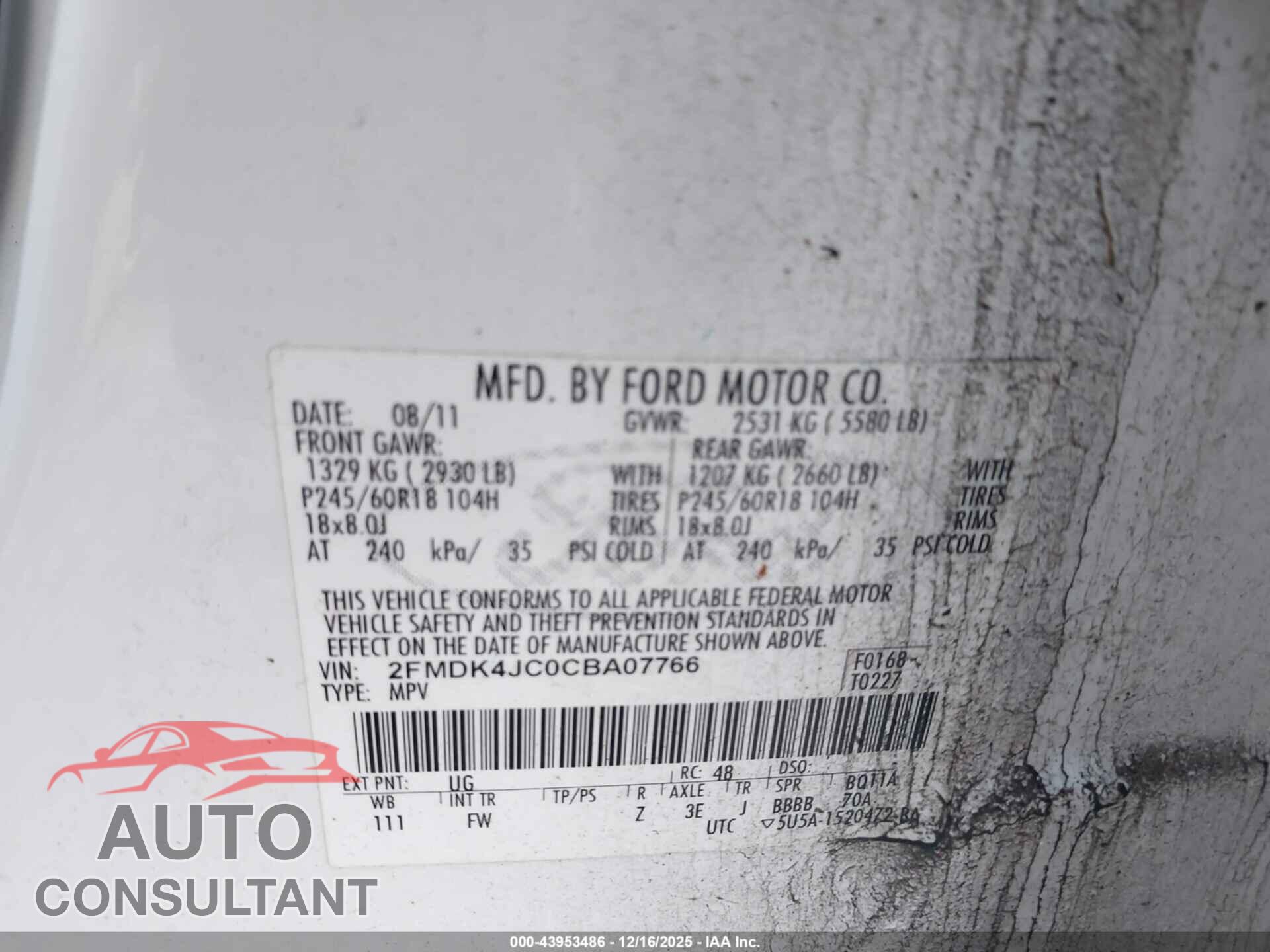 FORD EDGE 2012 - 2FMDK4JC0CBA07766