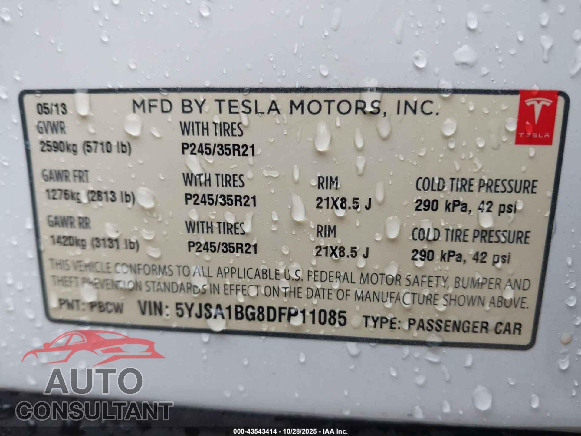 TESLA MODEL S 2013 - 5YJSA1BG8DFP11085
