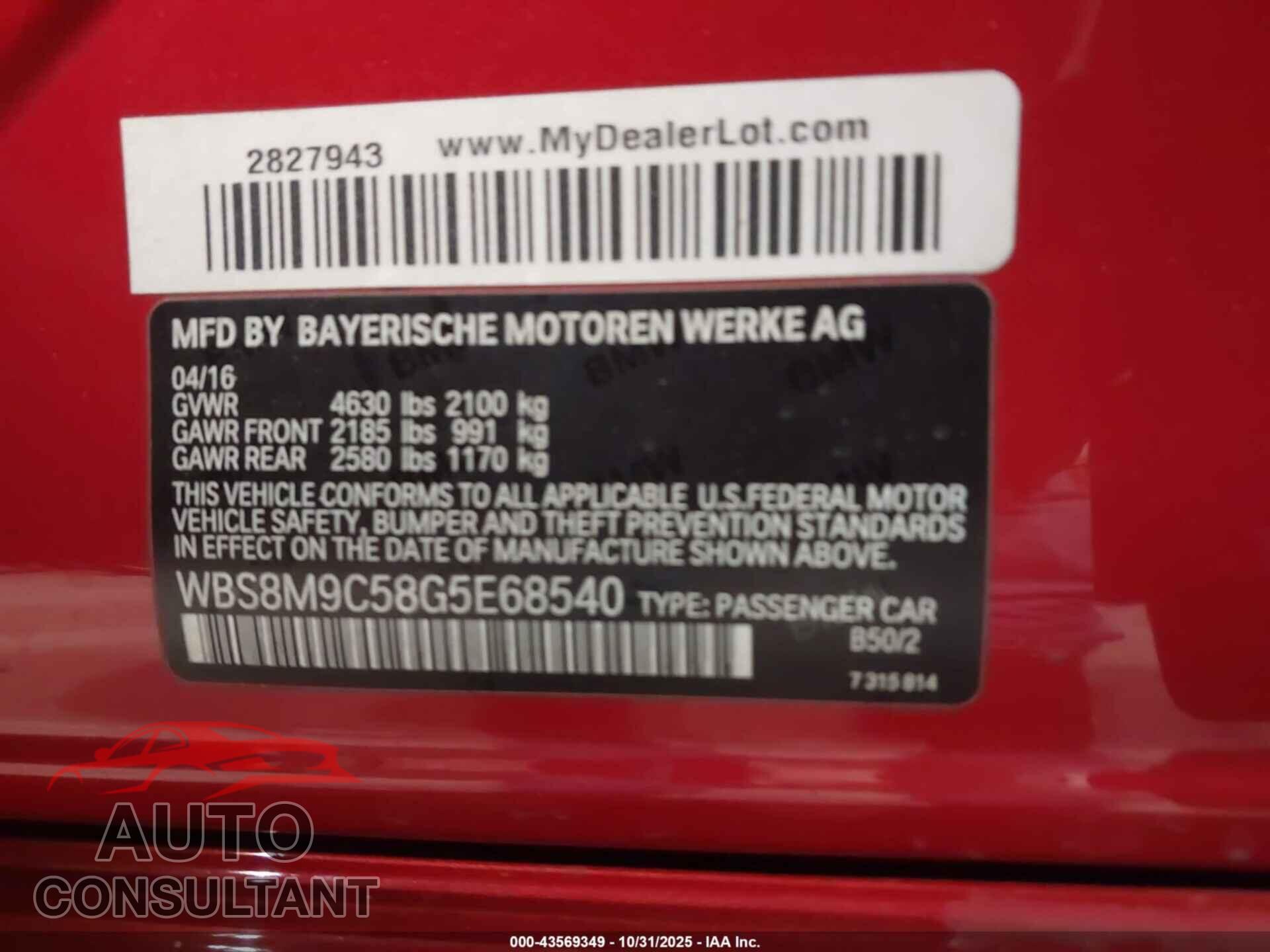 BMW M3 2016 - WBS8M9C58G5E68540