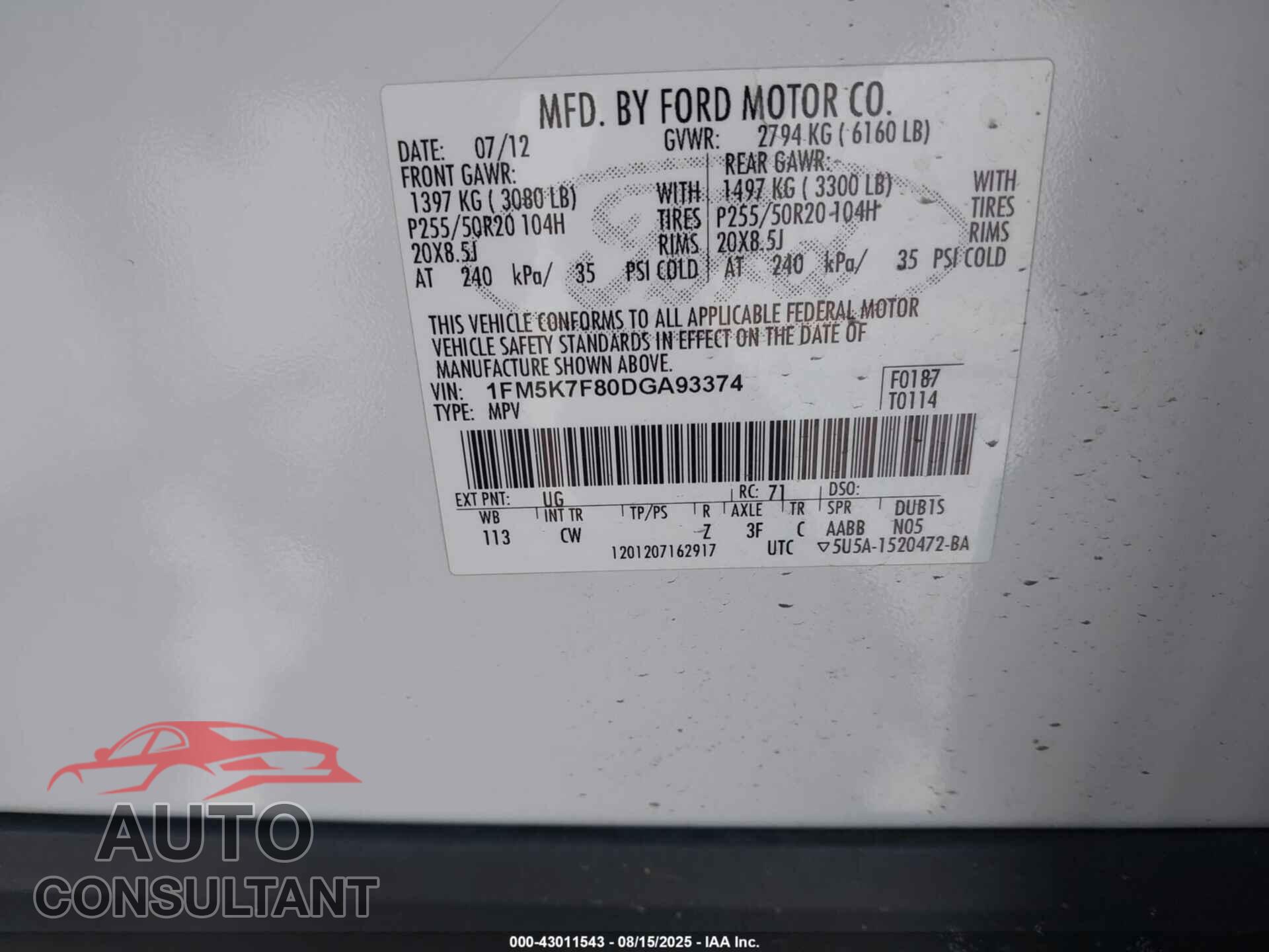 FORD EXPLORER 2013 - 1FM5K7F80DGA93374