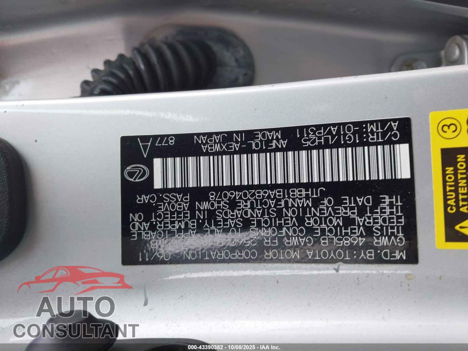 LEXUS HS 250H 2011 - JTHBB1BA6B2046078